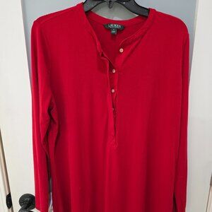 Ralph Lauren Red Blouse – Women’s Plus 1X Button Front Long Sleeve